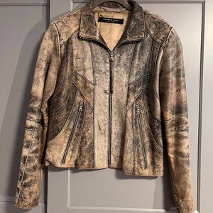 Andrew Marc S/M Women's Real Leather Distressed Reverse Tie-Dye Jacket